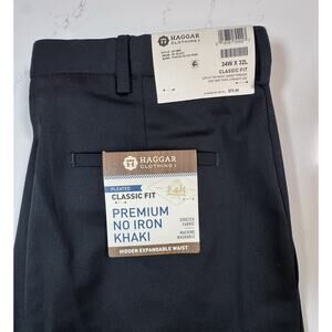 Haggar Men’s Dress Pants 34x32 Black Straight Fit Stretch Khakis No Iron Premium